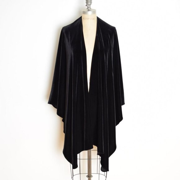 vintage 90s cape Harve Benard black velvet jacket poncho shawl draped top caplet - Picture 2 of 9